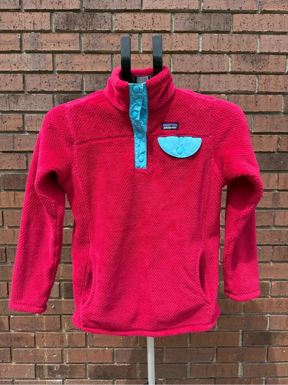 Patagonia Girls Re-Tool Snap-T Fleece Pullover Jacket Pink Teal Size Large 12